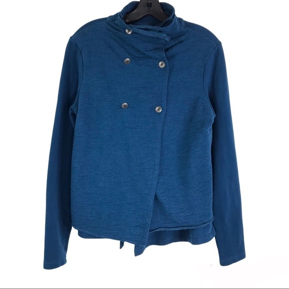 LUCY Blue Knit Double Breasted Sweater Jacket Military Style SIZE LARGE - Picture 1 of 15